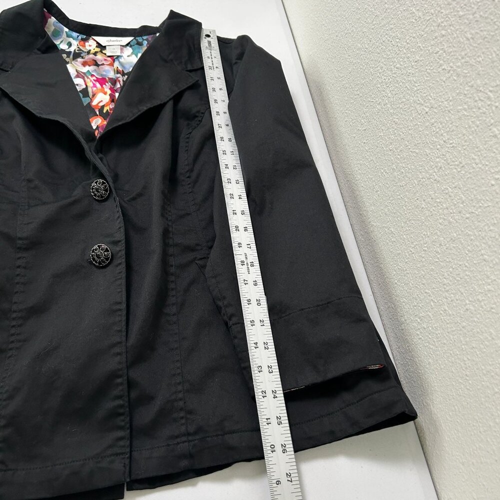 CJ Banks Blazer Jacket Womens 1X Black Two Button Stretch Floral Cuff Office - Picture 15 of 15